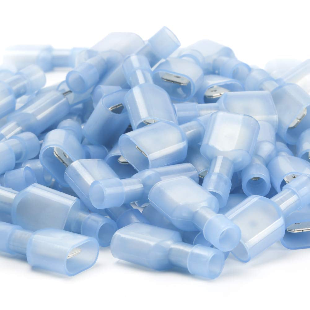 Male Spade Connector 16-14 Gauge 100PCS Nylon Fully Insulated Male Wire Quick Disconnects Spade Terminal Connectors Blue