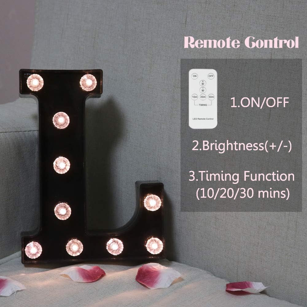 LED Black Alphabet Marquee Letters Sign Light up Marquee Number Letter Lights Sign with Diamond Bulb for Night Light Home Bar Christmas Lamp Birthday Party Wedding Decoration L
