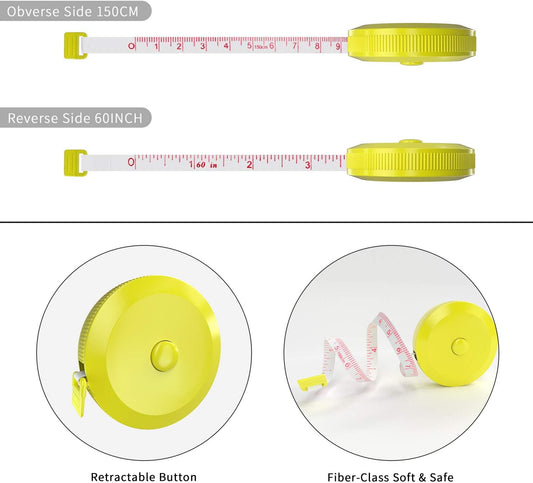 60-Inch 1.5 Meter Soft and Retractable Tape Body Tailor Sewing Craft Cloth Dieting Measuring Tape (6 Colors of Blue, Red, Yellow, White, Pink, Green and 2 Soft Tapes)