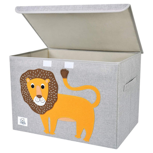 Foldable Large Kids Toy Chest with Flip-Top Lid, Collapsible Fabric Animal Toy Storage Organizer/Bin/Box/Basket/Trunk for Toddler, Children and Baby Nursery (Lion)