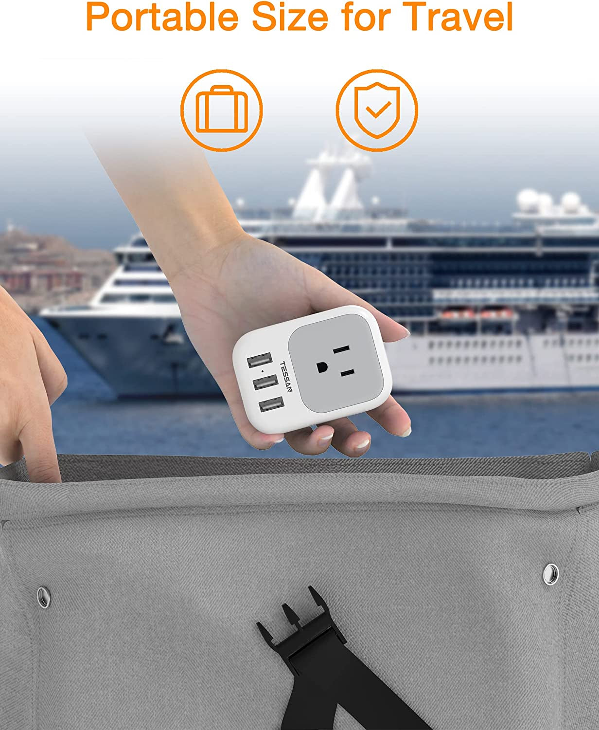 Multi Plug Outlet Extender with USB, Electrical 4 Box Splitter 3 USB Wall Charger, Multiple Charging Station for Cruise, Travel, Office, Dorm Essentials