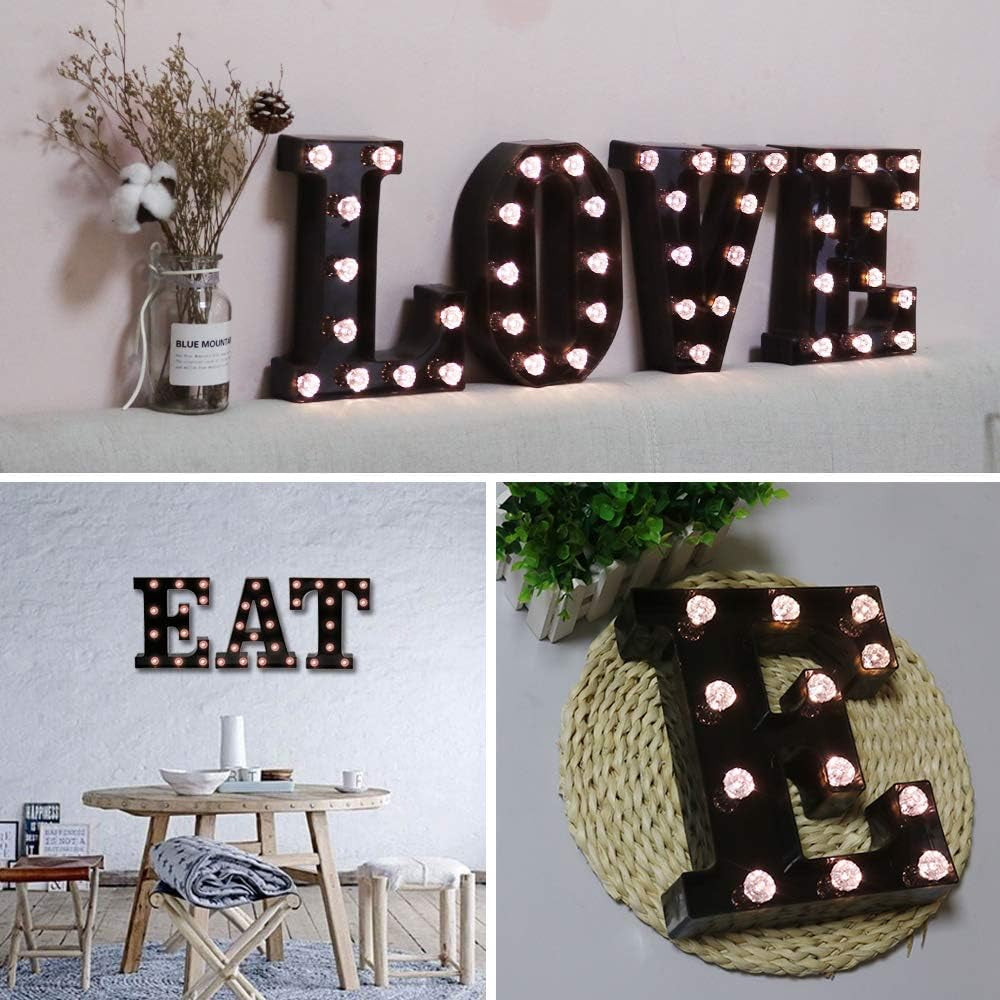 LED Black Alphabet Marquee Letters Sign Light up Marquee Number Letter Lights Sign with Diamond Bulb for Night Light Home Bar Christmas Lamp Birthday Party Wedding Decoration L