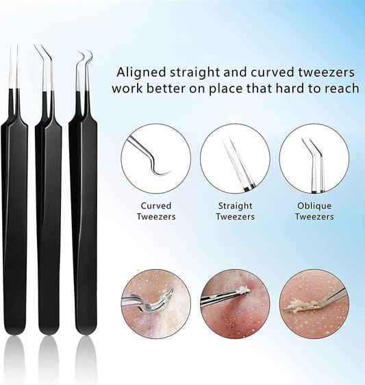 Pimple Popper Tool Kit 11 Pcs, Blackhead Remover Pimple Extractor Tools with Metal Case for Quick and Easy Removal of Blackheads,Pimples,Whiteheads,Zit Popper,Forehead,Facial and Nose (Black)