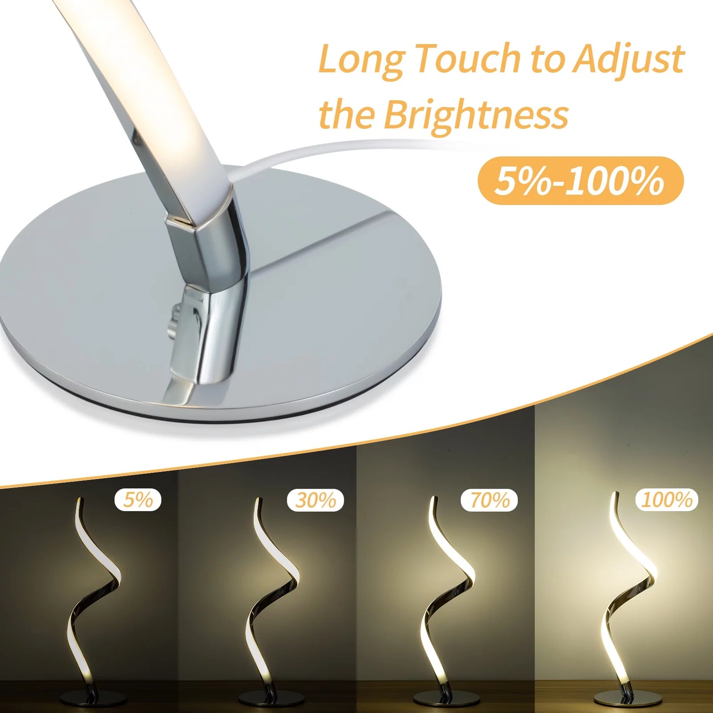Modern Spiral Table Lamp - Touch Control Bedside Lamp, 3 Colors & Fully Stepless Dimmable Nightstand Lamps for Bedroom, Living Room & Office(3000K 4000K 5000K)