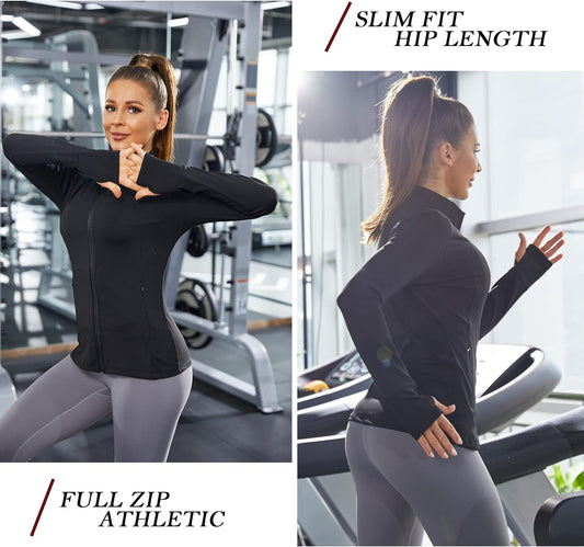 Women'S Athletic Jacket Workout Running Jackets Zipper Active Tops Slim Fit Sportswear