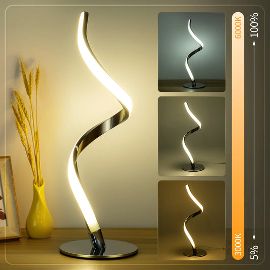 Modern Spiral Table Lamp - Touch Control Bedside Lamp, 3 Colors & Fully Stepless Dimmable Nightstand Lamps for Bedroom, Living Room & Office(3000K 4000K 5000K)
