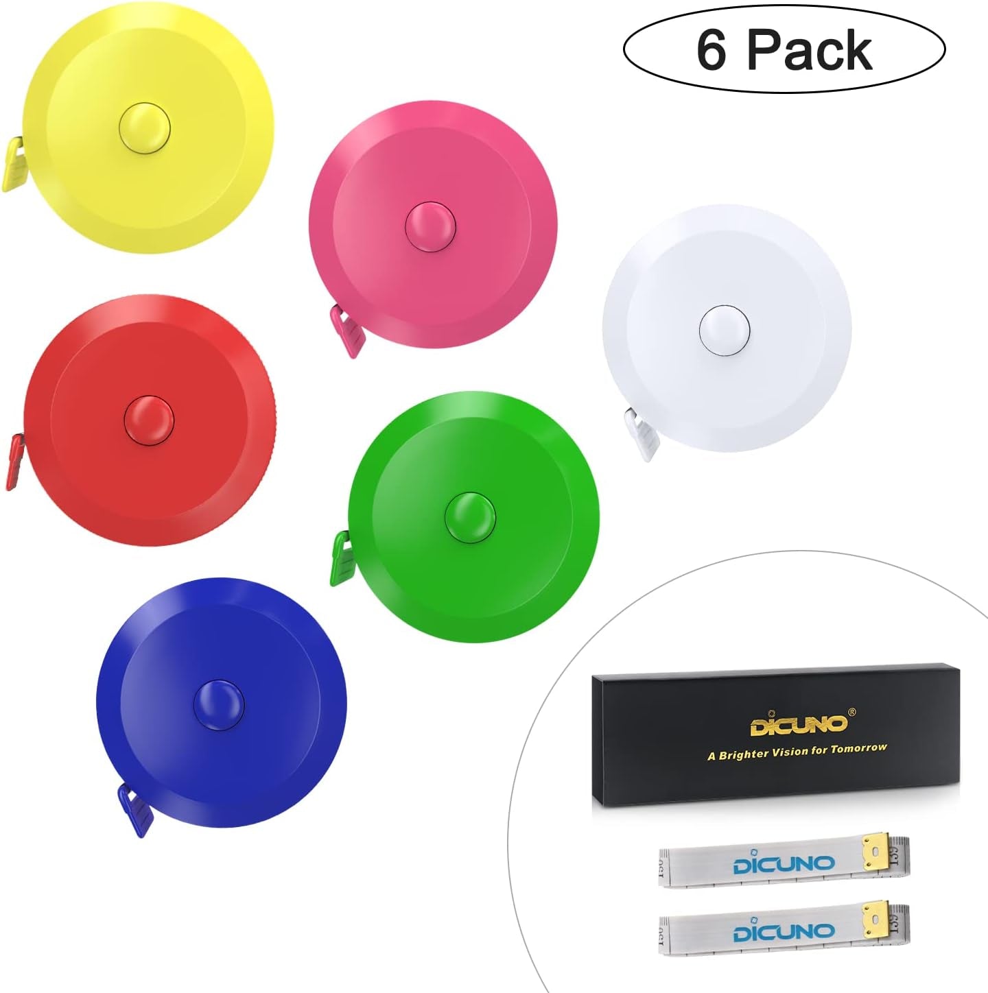 60-Inch 1.5 Meter Soft and Retractable Tape Body Tailor Sewing Craft Cloth Dieting Measuring Tape (6 Colors of Blue, Red, Yellow, White, Pink, Green and 2 Soft Tapes)
