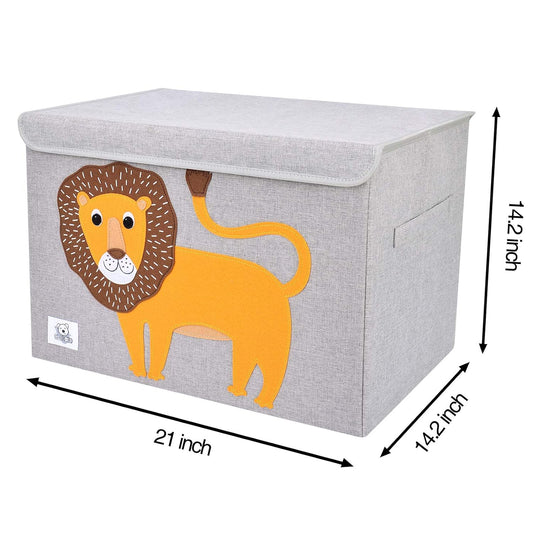 Foldable Large Kids Toy Chest with Flip-Top Lid, Collapsible Fabric Animal Toy Storage Organizer/Bin/Box/Basket/Trunk for Toddler, Children and Baby Nursery (Lion)