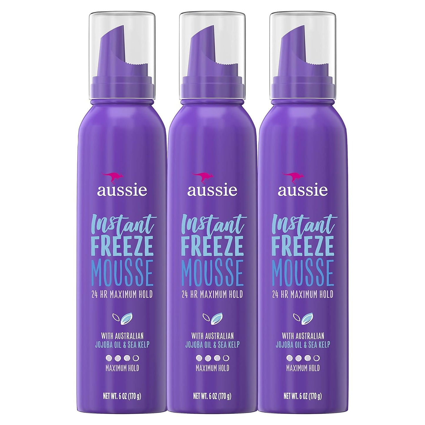 Aussie Instant Freeze Sculpting Mousse - Curly Hair, Straight Hair, and Wavy Hair, Unisex 6 oz Pack of 3