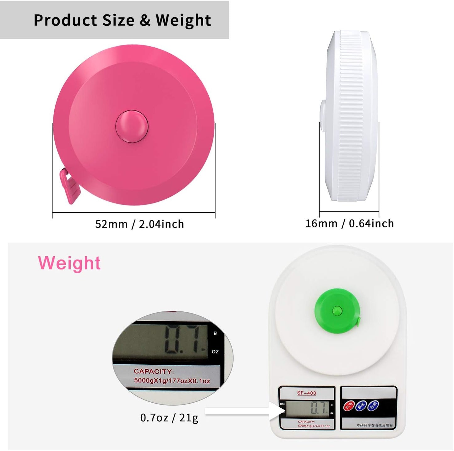 60-Inch 1.5 Meter Soft and Retractable Tape Body Tailor Sewing Craft Cloth Dieting Measuring Tape (6 Colors of Blue, Red, Yellow, White, Pink, Green and 2 Soft Tapes)