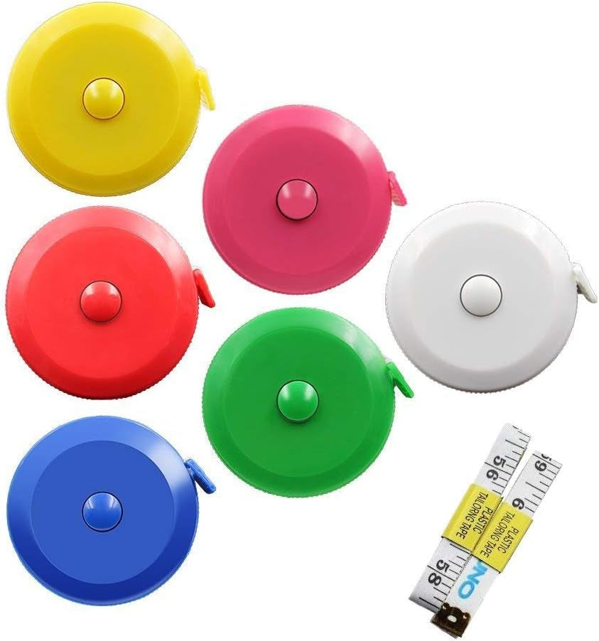 60-Inch 1.5 Meter Soft and Retractable Tape Body Tailor Sewing Craft Cloth Dieting Measuring Tape (6 Colors of Blue, Red, Yellow, White, Pink, Green and 2 Soft Tapes)