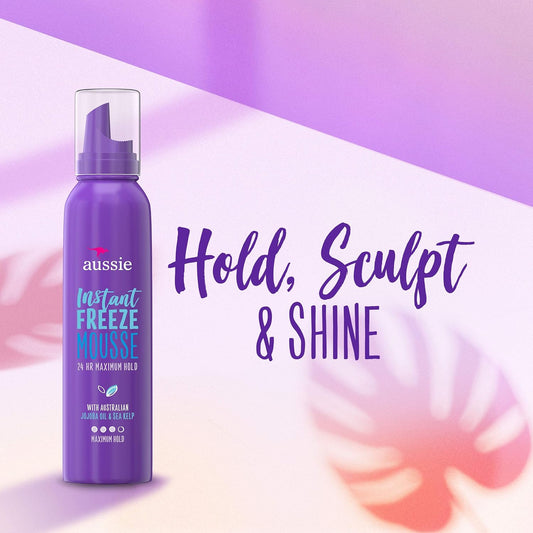 Aussie Instant Freeze Sculpting Mousse - Curly Hair, Straight Hair, and Wavy Hair, Unisex 6 oz Pack of 3