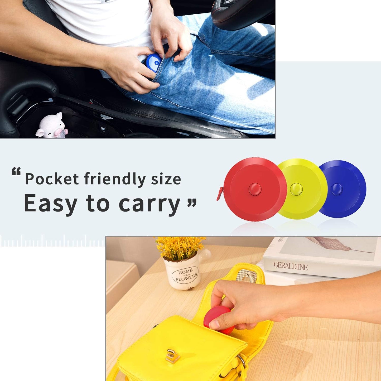60-Inch 1.5 Meter Soft and Retractable Tape Body Tailor Sewing Craft Cloth Dieting Measuring Tape (6 Colors of Blue, Red, Yellow, White, Pink, Green and 2 Soft Tapes)