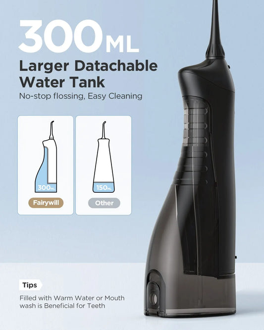 Experience Ultimate Oral Care with the Rechargeable Portable Water Flosser - 3 Modes and 300ML Waterproof Design for a Brighter Smile