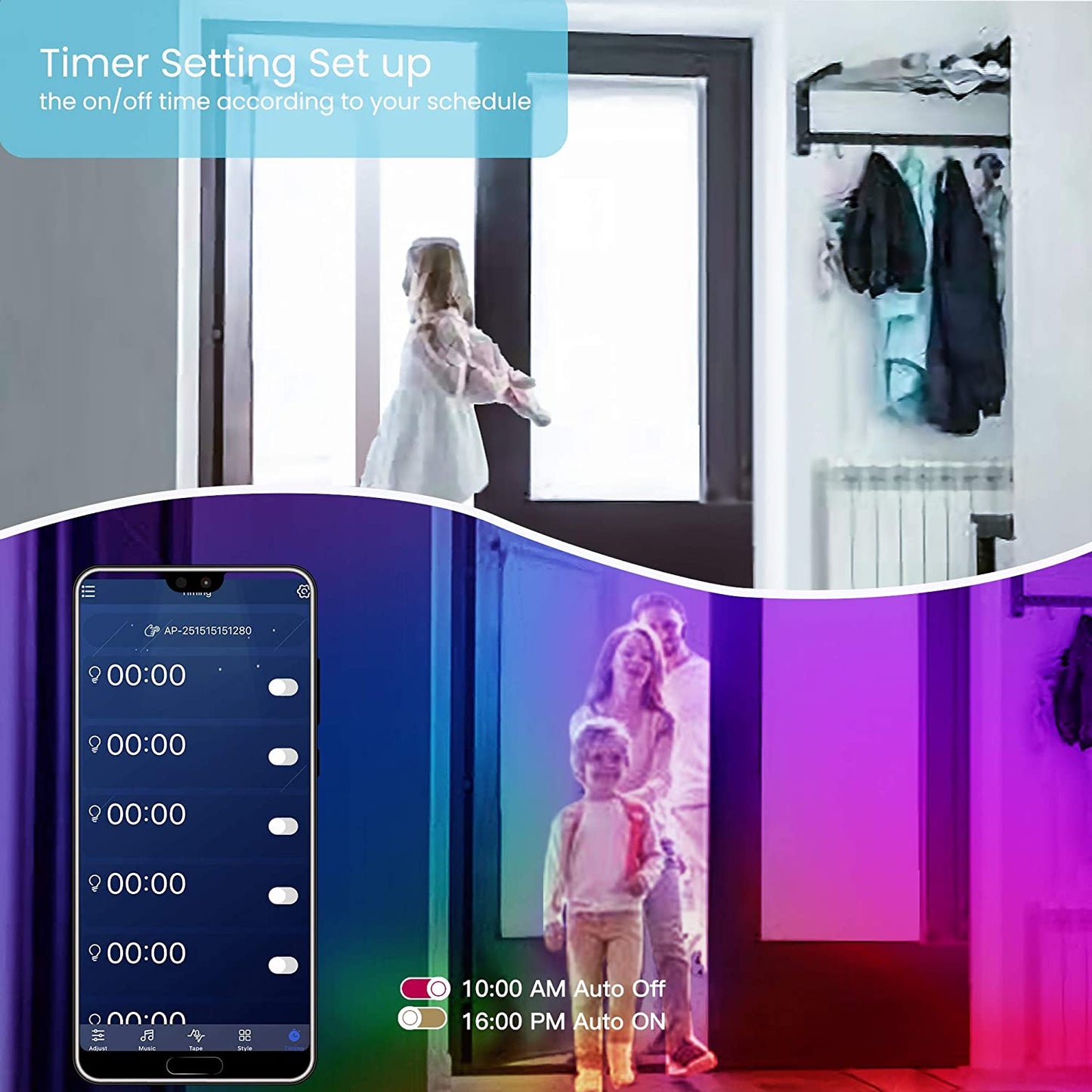 50 FT Long LED Strip Lights, Bluetooth LED Lights for Bedroom, Color Changing Light Strip with Music Sync, Smart Lights Controlled via Phone APP and IR Remote.