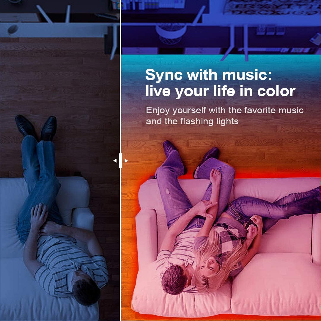 50 FT Long LED Strip Lights, Bluetooth LED Lights for Bedroom, Color Changing Light Strip with Music Sync, Smart Lights Controlled via Phone APP and IR Remote.