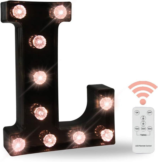 LED Black Alphabet Marquee Letters Sign Light up Marquee Number Letter Lights Sign with Diamond Bulb for Night Light Home Bar Christmas Lamp Birthday Party Wedding Decoration L