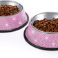 Bling Dog Bowls Pink, 640ML Handmade Bling Rhinestones Stainless Steel Pet Bowls Double Food Water Feeder for Puppy Cats Dogs - Set of 2