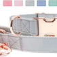 Soft Leather Dog Collar and Leash (6.6') Set - Stylish Rose Gold Heavy Duty Metal Buckle, 4 Adjustable Lengths Leash for Small Medium Large Dogs - Comfortable & Easy to Clean