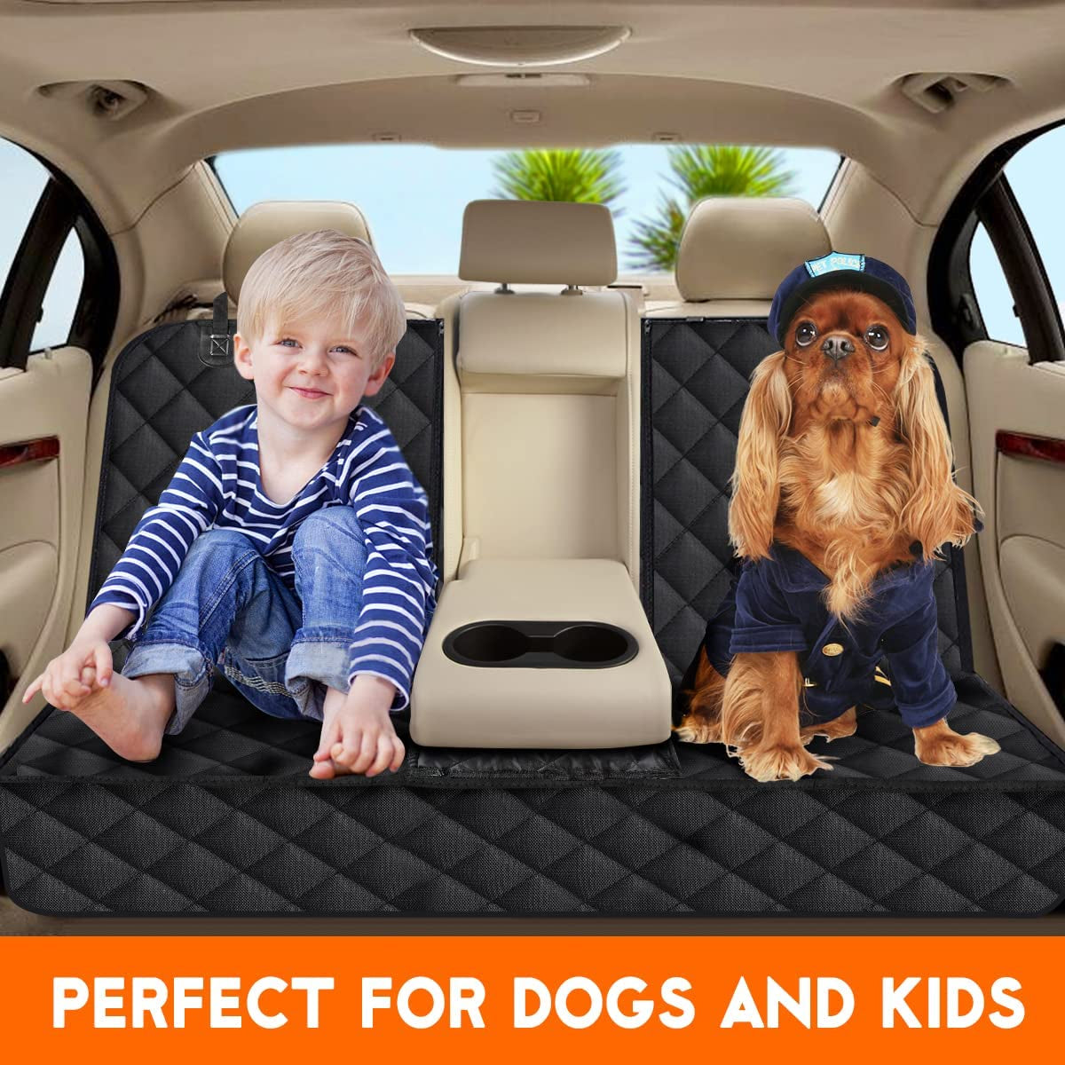 Ultimate Waterproof Dog Car Seat Cover - Non-Slip Back Seat Protector for Pets and Kids, Fits Most Cars, Trucks, and SUVs - Stylish Black Design