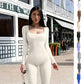 Women'S Yoga Sports Fitness Jumpsuit Workout Long Sleeve Square Collar Clothing
