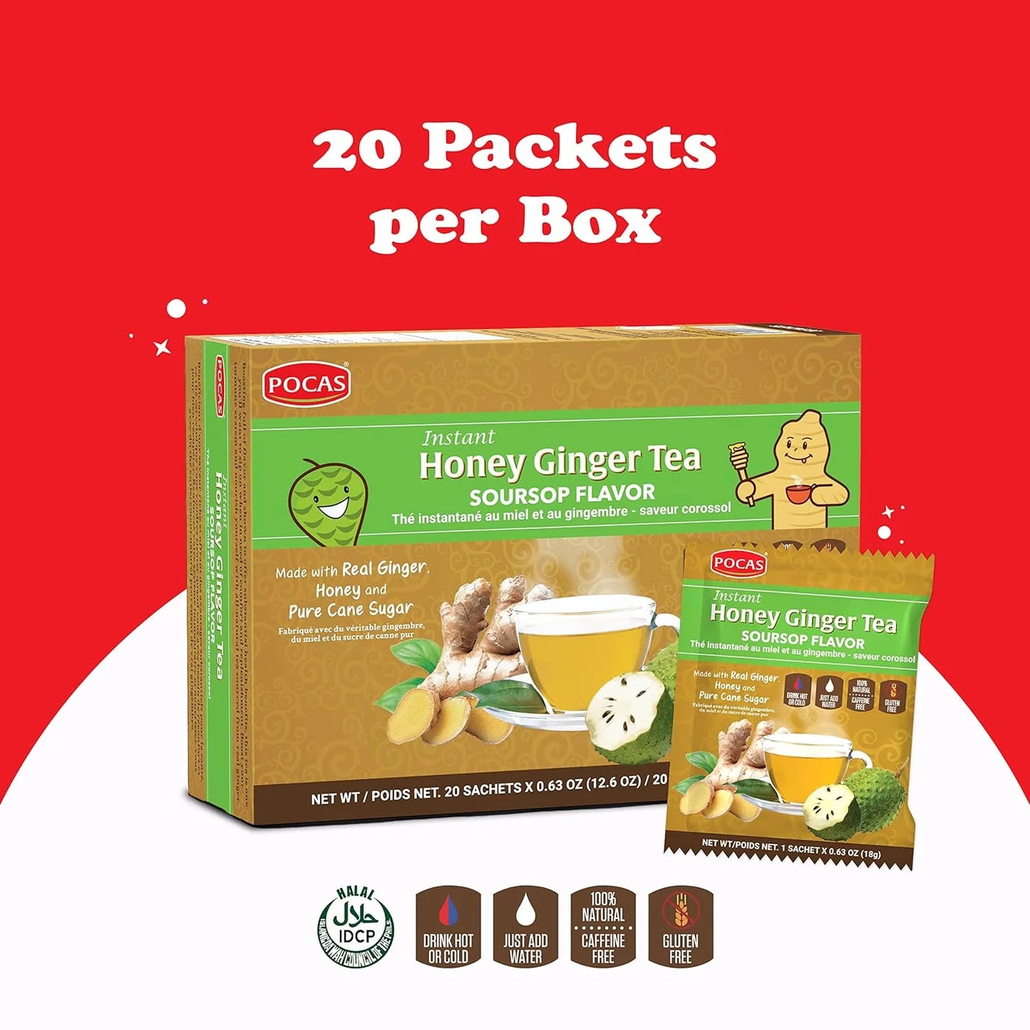 Revitalizing Honey Ginger Tea with Soursop - 20 Pack for Wellness and Flavor