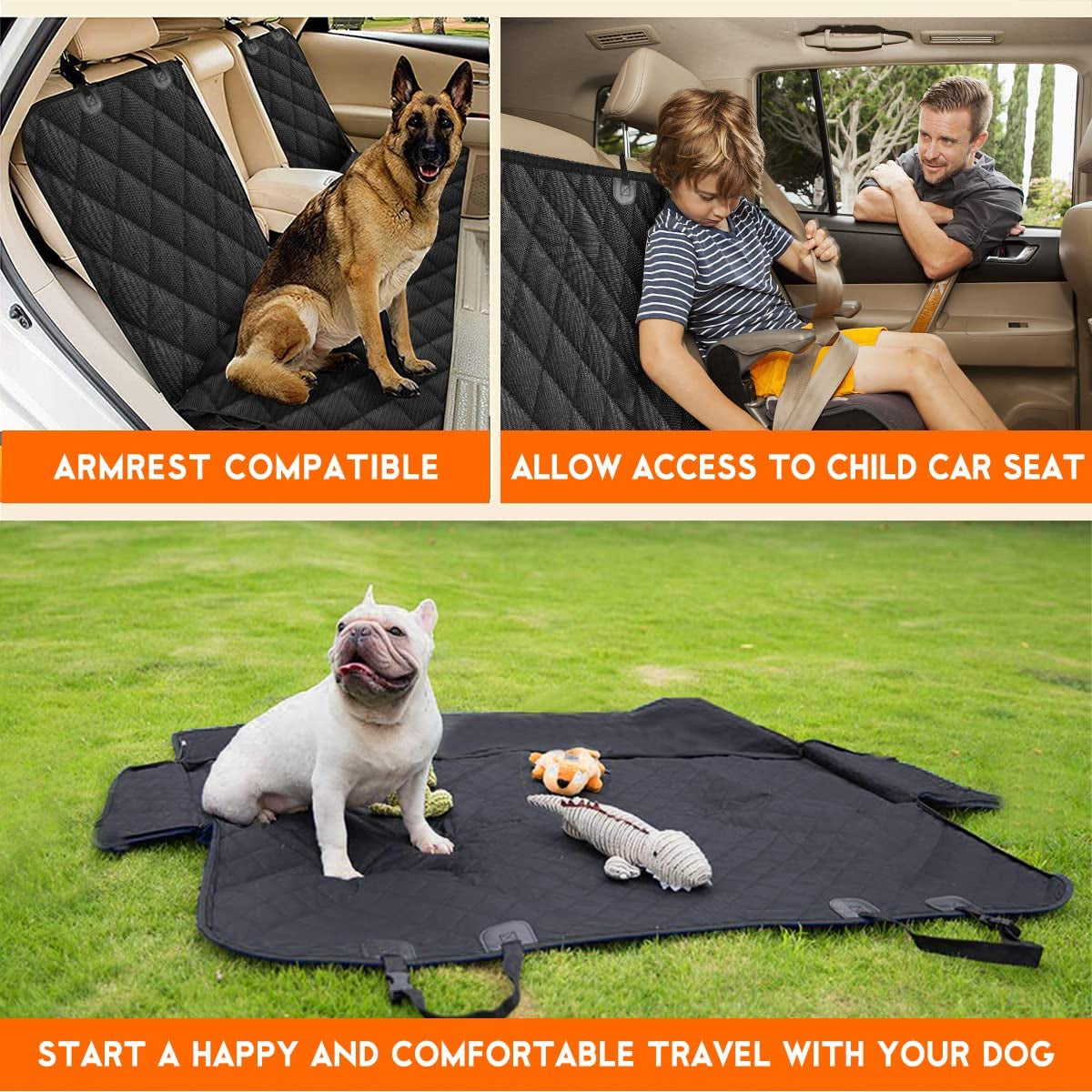 Ultimate Waterproof Dog Car Seat Cover - Non-Slip Back Seat Protector for Pets and Kids, Fits Most Cars, Trucks, and SUVs - Stylish Black Design