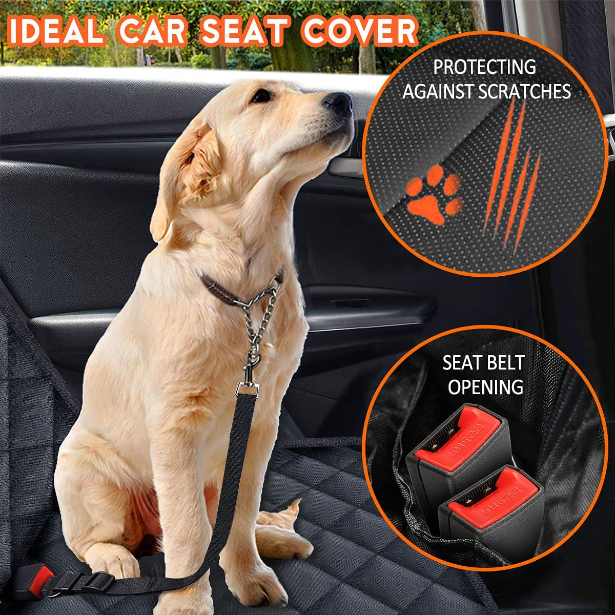 Ultimate Waterproof Dog Car Seat Cover - Non-Slip Back Seat Protector for Pets and Kids, Fits Most Cars, Trucks, and SUVs - Stylish Black Design