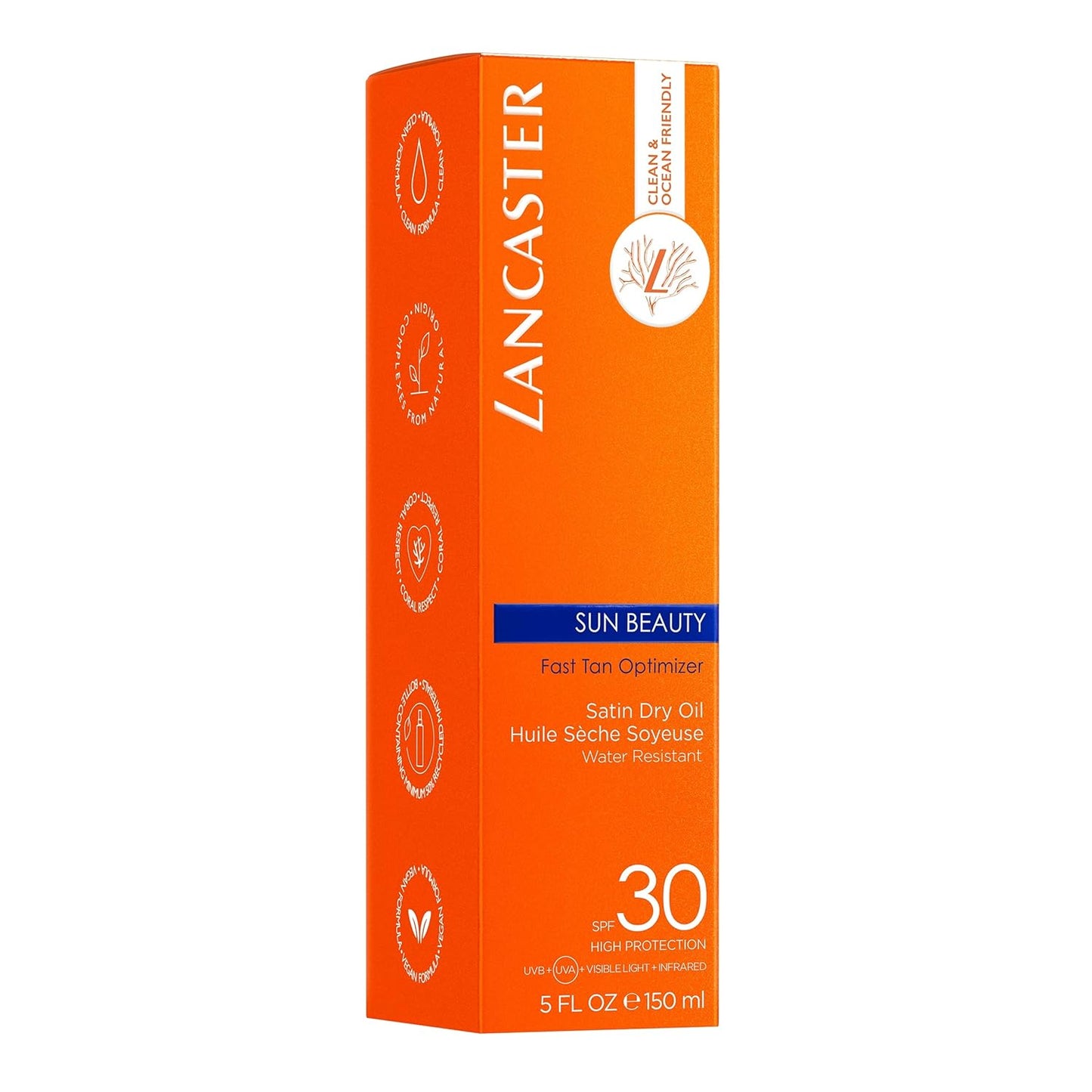 Lancaster Sun Beauty Satin Sheen Oil SPF 30 – Fast Tan Optimizer, 5 fl oz