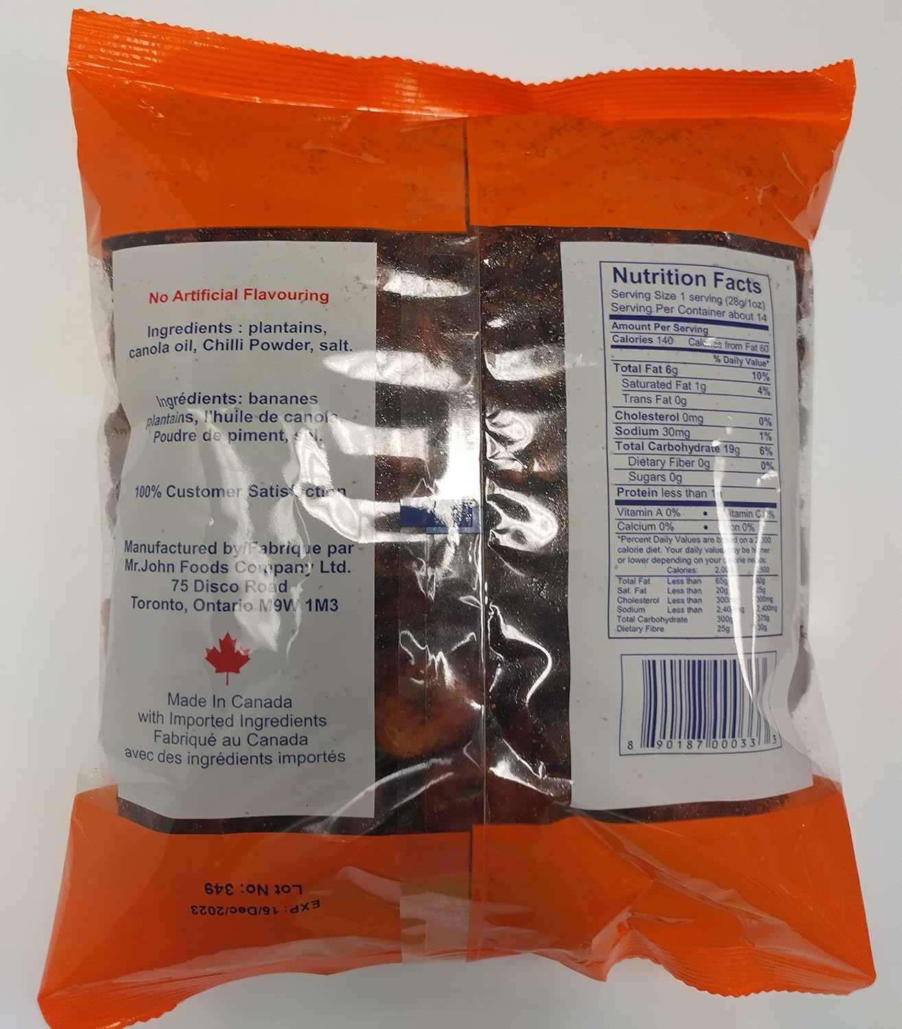 MR. JOHN'S Spicy Ripe Plantain Chips – 400g / 14.10 oz