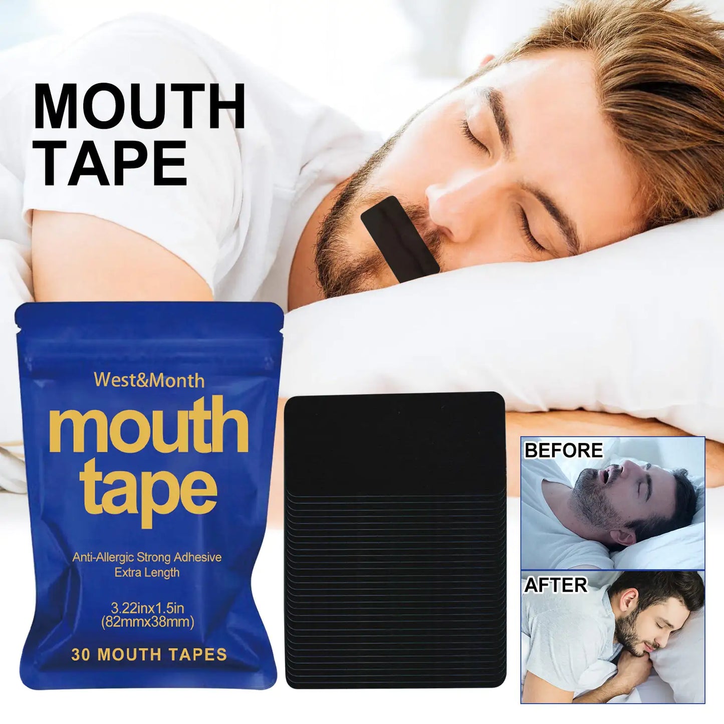 West Month Mouth Tape – Sleep Strips to Prevent Mouth Breathing, Ease Snoring, and Improve Restful Sleep