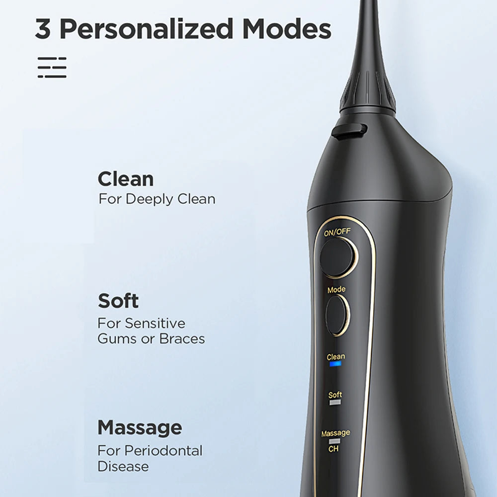 Experience Ultimate Oral Care with the Rechargeable Portable Water Flosser - 3 Modes and 300ML Waterproof Design for a Brighter Smile