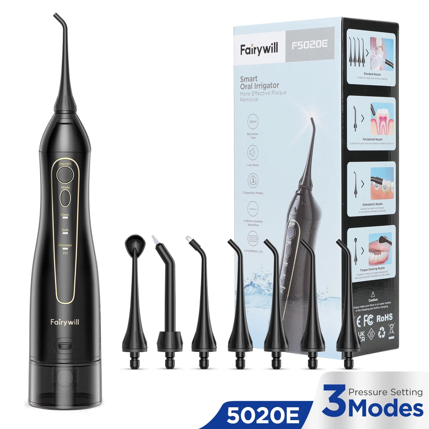 Experience Ultimate Oral Care with the Rechargeable Portable Water Flosser - 3 Modes and 300ML Waterproof Design for a Brighter Smile