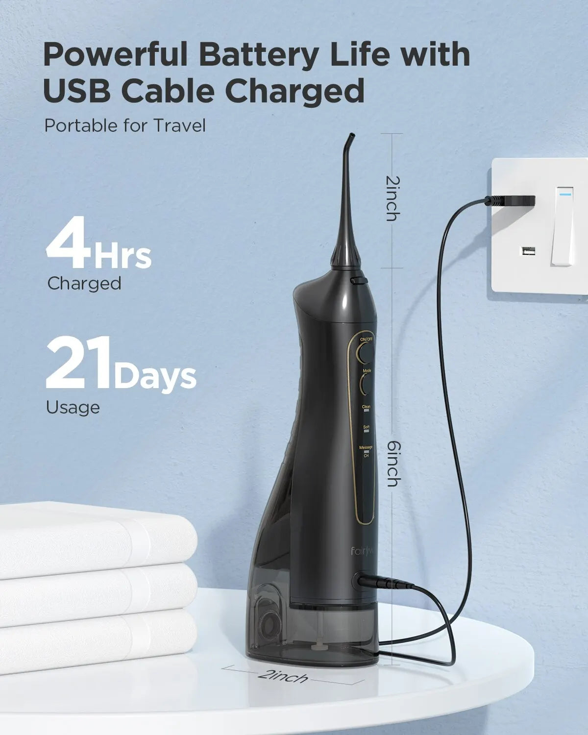 Experience Ultimate Oral Care with the Rechargeable Portable Water Flosser - 3 Modes and 300ML Waterproof Design for a Brighter Smile