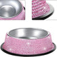 Bling Dog Bowls Pink, 640ML Handmade Bling Rhinestones Stainless Steel Pet Bowls Double Food Water Feeder for Puppy Cats Dogs - Set of 2