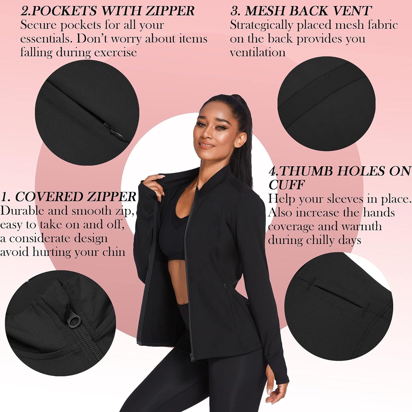 Women'S Athletic Jacket Workout Running Jackets Zipper Active Tops Slim Fit Sportswear